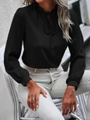 MDB Kadın Uzun Kollu Yakalı Yakadan Bağcıklı Düğmeli Sandy Bluz thumbnail 1