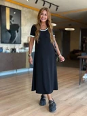 MDB Kadın Kısa Kollu Yuvarlak Yaka Yandan Yırtmaçlı Midi Viskon Elbise thumbnail 4