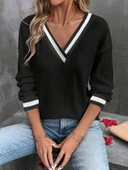 MDB Kadın Uzun Kollu V Yakalı Waffle Bluz thumbnail 3