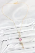 Pirinç Zincir Pembe Gold Renk Zirkon Taşlı Y Kolye - TJ-BKO10554 thumbnail 2