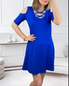 MDB Dekolteli Bağcık Detay Viskon Kumaş Elbise thumbnail 3