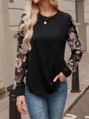 MDB Kadın Uzun Kollu Bisiklet Yakalı Kolun çiçek Desenli Viskon Iki Iplik Bluz thumbnail 2