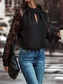 MDB Kadın Uzun Kollu Göğüs Pencere Detay Yaka Boğazlı Kolları Tüllü Sandy Bluz thumbnail 3