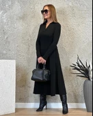 MDB Kadın Uzun Kollu Yakalı Midi Viskon Iki Iplik Elbise thumbnail 1