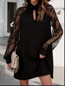 MDB Kadın Uzun Kollu Damla Detaylı Sandy Mini Elbise thumbnail 4