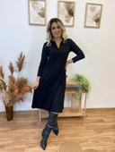 MDB Kadın Uzun Kollu Yakalı Midi Viskon Iki Iplik Elbise thumbnail 5