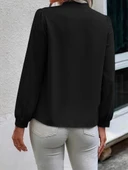 MDB Kadın Uzun Kollu Yakalı Yakadan Bağcıklı Düğmeli Sandy Bluz thumbnail 5