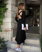 MDB Kadın Uzun Kollu Bisiklet Yaka Arkası çapraz Detaylı Viskon Iki Iplik Maxi Elbise thumbnail 2