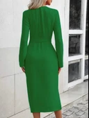 MDB Kadın Uzun Kollu önden Düğmeli Beli Kuşaklı Aerobin Midi Elbise thumbnail 3