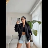 MDB Unisex İçi Astarlı Düz Bomber Ceket  iyah thumbnail 1