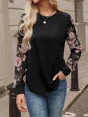 MDB Kadın Uzun Kollu Bisiklet Yakalı Kolun çiçek Desenli Viskon Iki Iplik Bluz thumbnail 1
