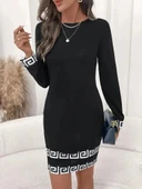 MDB Kadın Uzun Kollu Bisiklet Yaka Mini Ithal Krep Elbise thumbnail 1