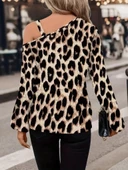 MDB Kadın Uzun Kollu Tek Omuzu Açık Tokalı Leopar Desenli Modal Bluz thumbnail 5