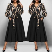 MDB Kadın Uzun Kollu Kruvaze Yaka Dalgıç Krep Midi Boy Elbise thumbnail 3