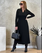 MDB Kadın Uzun Kollu Yakalı Midi Viskon Iki Iplik Elbise thumbnail 4