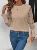 MDB Kadın Uzun Kollu Bisiklet Yaka Kolları çiçekli Waffle Bluz thumbnail 4