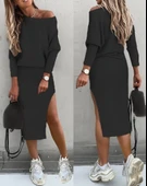 MDB Kadın Uzun Kollu Düşük Omuz Yırtmaç Detay Kaşkorse Etek Bluz Ikili Takım thumbnail 1