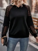 MDB Kadın Uzun Kollu Dantelli Kapşonlu Viskon Iki Iplik Bluz thumbnail 3