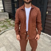 MDB Erkek Kadife Oversize Takım – Gömlek Ve Pantolon İkili et Füme Corduroy Şıklığı, Rahat Ve Zarif Duruş Yumuşak Dokulu - 4