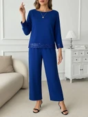 MDB Kadın Uzun Kollu Bisiklet Yaka Pulpayetli Viskon Iki Iplik Bluz Ve Pantolon Ikili Takım thumbnail 2