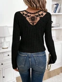 MDB Kadın Uzun Kollu V Yakalı Arkadan Dantel Detaylı şardonlu Kaşkorse Bluz thumbnail 2