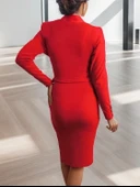 MDB Kadın Uzun Kollu Kruvaze Yaka Bağcık Detay Akrilik Mini Boy Elbise thumbnail 8