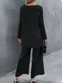 MDB Kadın Uzun Kollu Asimetrik Detaylı Salaş Sandy Bluz Ve Pantolon Ikili Takım thumbnail 2