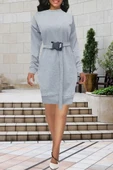 MDB Kadın Uzun Kollu Bisiklet Yaka Kuşaklı Iki Iplik Elbise thumbnail 3