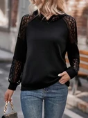 MDB Kadın Uzun Kollu Dantelli Kapşonlu Viskon Iki Iplik Bluz thumbnail 4
