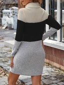 MDB Kadın Uzun Kollu Balıkçı Yaka çizgili çok Renkli Mini şardonlu Kaşkorsel Elbise thumbnail 4