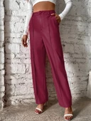 MDB Kadın önden Fermuarlı Cepli Geniş Kesim Lame Deri Pantolon thumbnail 2