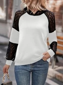 MDB Kadın Uzun Kollu Dantelli Kapşonlu Viskon Iki Iplik Bluz thumbnail 5
