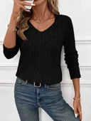 MDB Kadın Uzun Kollu V Yakalı Arkadan Dantel Detaylı şardonlu Kaşkorse Bluz thumbnail 4