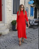 MDB Kadın Uzun Kollu Yarı Balıkçı Yaka Arkadan Pencere Detaylı Bağcıklı Midi Triko Elbise thumbnail 2