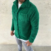 MDB Erkek Pelüş Polar Hırka Gömlek – Yakalı, İlik Düğmeli, Göğüs Cepli, Yumuşak Dokulu Kışlık Regular Fit Rahat Günlük o - 2