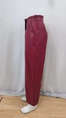 MDB Kadın önden Fermuarlı Cepli Geniş Kesim Lame Deri Pantolon thumbnail 6