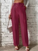 MDB Kadın önden Fermuarlı Cepli Geniş Kesim Lame Deri Pantolon thumbnail 1