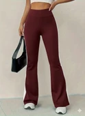 MDB Kadın Yüksek Bel İspanyol Paçalı Yanlardan şerit Detaylı Dalgıç Tayt Pantolon thumbnail 2