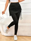 MDB Kadın Yüksek Bel Yandan Büzgülü Alttan Uzun Kaşkorse Tayt Etek thumbnail 2