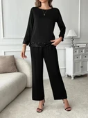 MDB Kadın Uzun Kollu Bisiklet Yaka Pulpayetli Viskon Iki Iplik Bluz Ve Pantolon Ikili Takım thumbnail 2