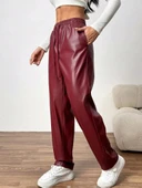 MDB Kadın Yüksel Bel Bağcıklı Deri Pantolon thumbnail 4