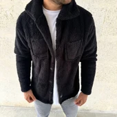 MDB Erkek Pelüş Polar Hırka Gömlek – Yakalı, İlik Düğmeli, Göğüs Cepli, Yumuşak Dokulu Kışlık Regular Fit Rahat Günlük o - 3