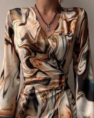 MDB Kadın Uzun Kollu Kruvaze Yakalı Asimetrik Detaylı Mini Modal Elbise thumbnail 2