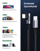 UGREEN USB-C 60W 3A QC PD 90 Derece Örgülü Hızlı Şarj Kalosu, 2 Metre, Siyah, 50125 - 7