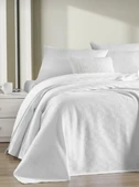 RENETİC Tek Kişilik %100 Pamuk Küçük Dama Desenli Yatak Örtüsü Otel Tipi Lüx Pike Beyaz 150x230 - 1
