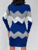 MDB Kadın Uzun Kollu Zigzag Desen Triko Elbise thumbnail 3