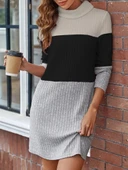 MDB Kadın Uzun Kollu Balıkçı Yaka çizgili çok Renkli Mini şardonlu Kaşkorsel Elbise thumbnail 2