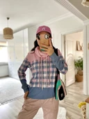 MDB Kadın Uzun Kollu Balıkçı Yaka Bağcıklı Desenli şardonlu Dalgıç Bluz thumbnail 7