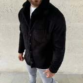 MDB Erkek Pelüş Polar Hırka Gömlek – Yakalı, İlik Düğmeli, Göğüs Cepli, Yumuşak Dokulu Kışlık Regular Fit Rahat Günlük o - 2