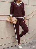 MDB Kadın Uzun Kollu V Yakalı Ribanalı Viskon Iki Iplik Bluz Ve Pantolon Ikili Takım thumbnail 1